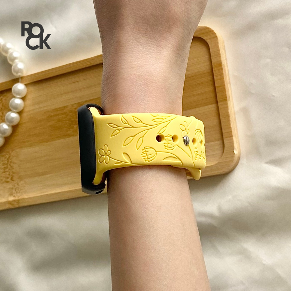 Rubber Flowers Carved Apple Watch Strap