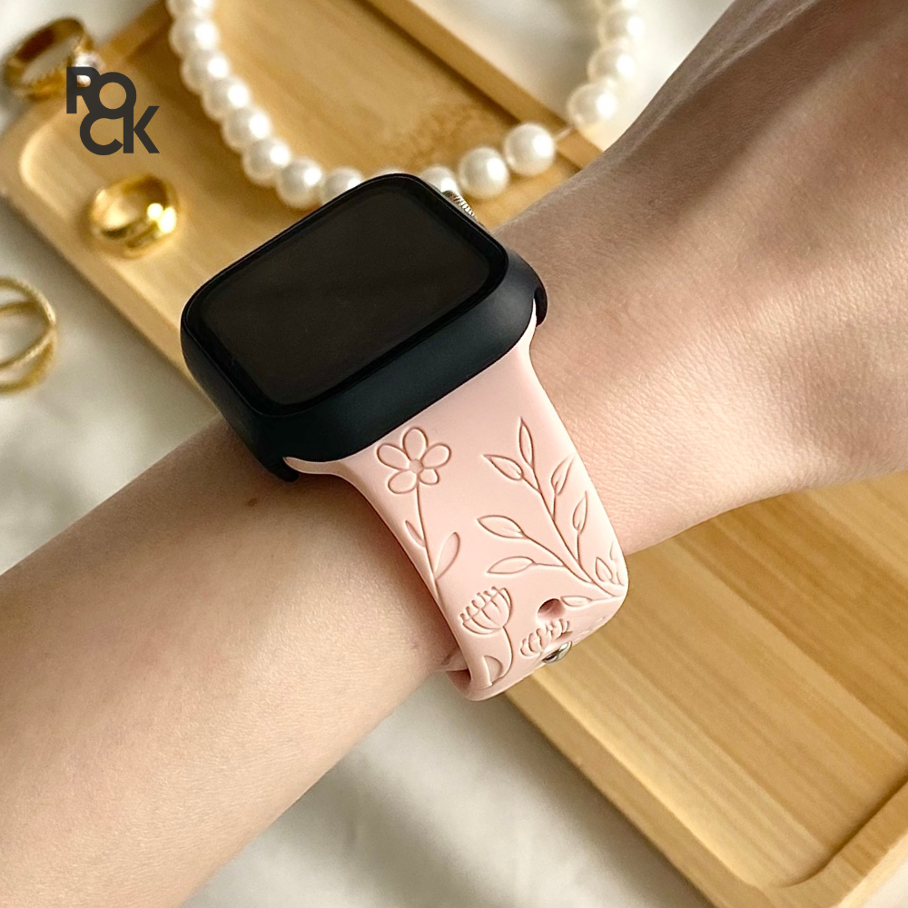 Rubber Flowers Carved Apple Watch Strap
