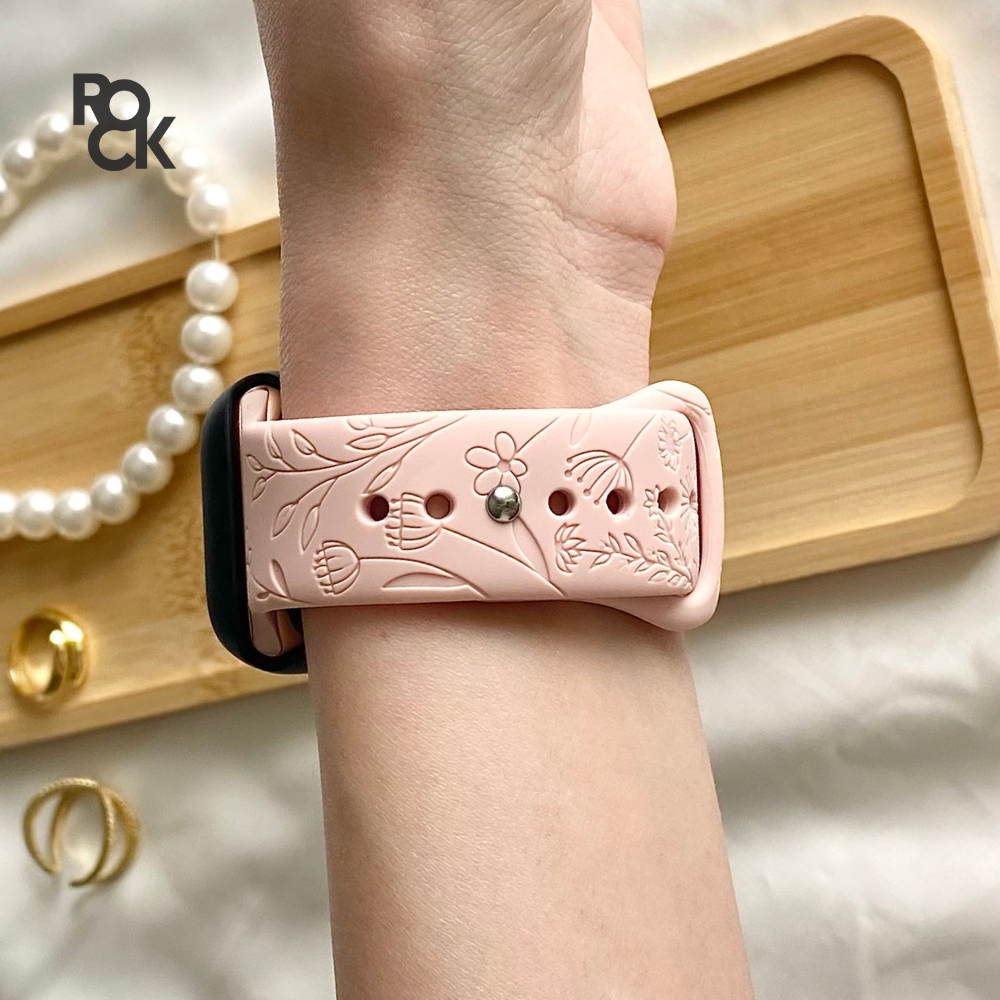 Rubber Flowers Carved Apple Watch Strap