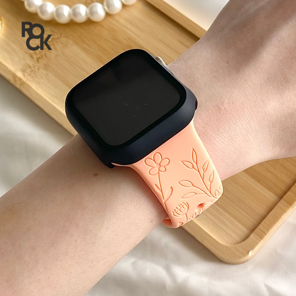 Rubber Flowers Carved Apple Watch Strap