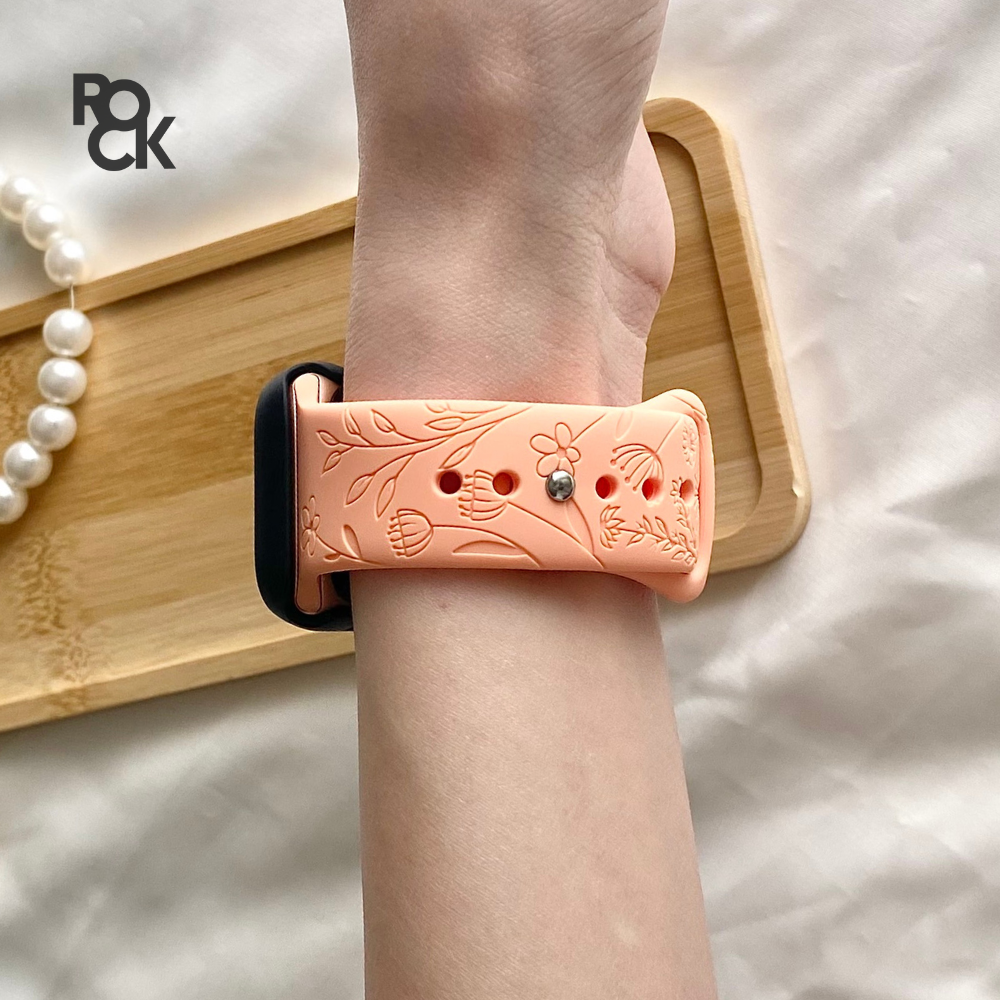 Rubber Flowers Carved Apple Watch Strap