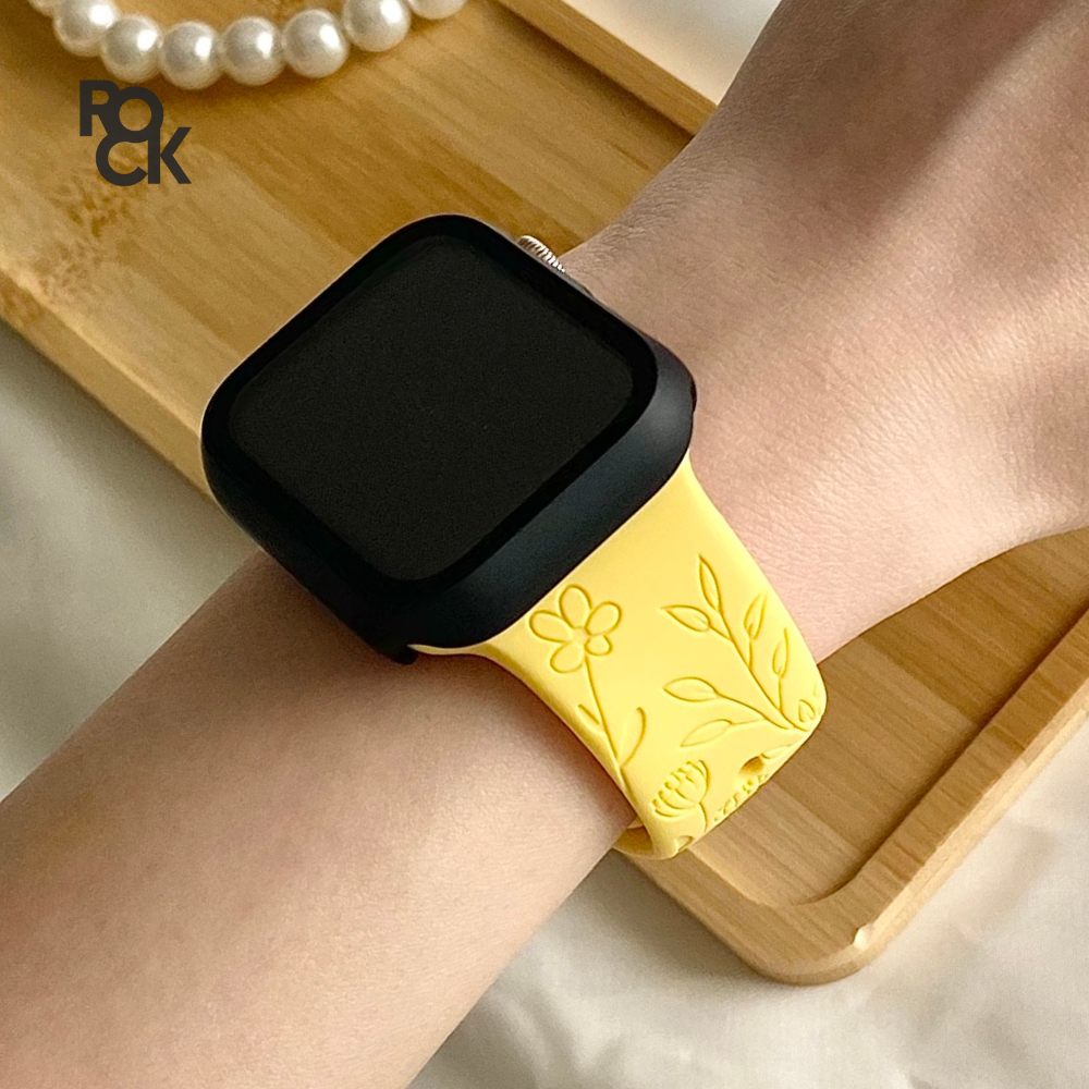 Rubber Flowers Carved Apple Watch Strap